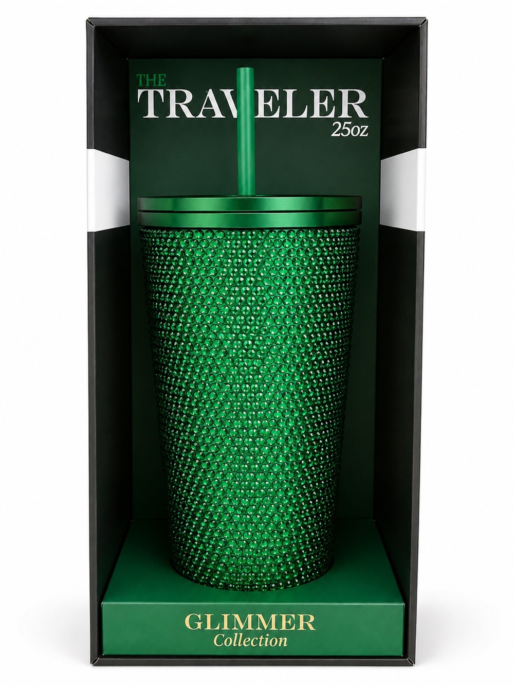 Travel Glimmer 25oz Green Rhinestone Tumbler